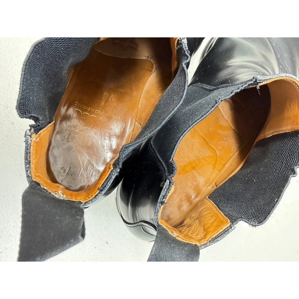 Church's Royal Tweed Amberley Black Leather Chelsea Boots 9.5 UK 10.5